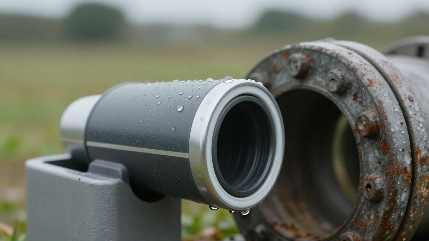 Modern well seal next to an old, corroded one.