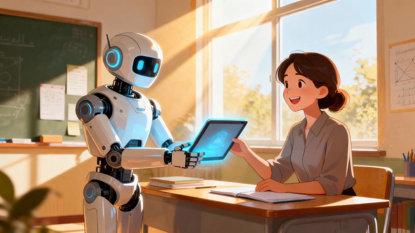 Teacher and AI assistant in a classroom.