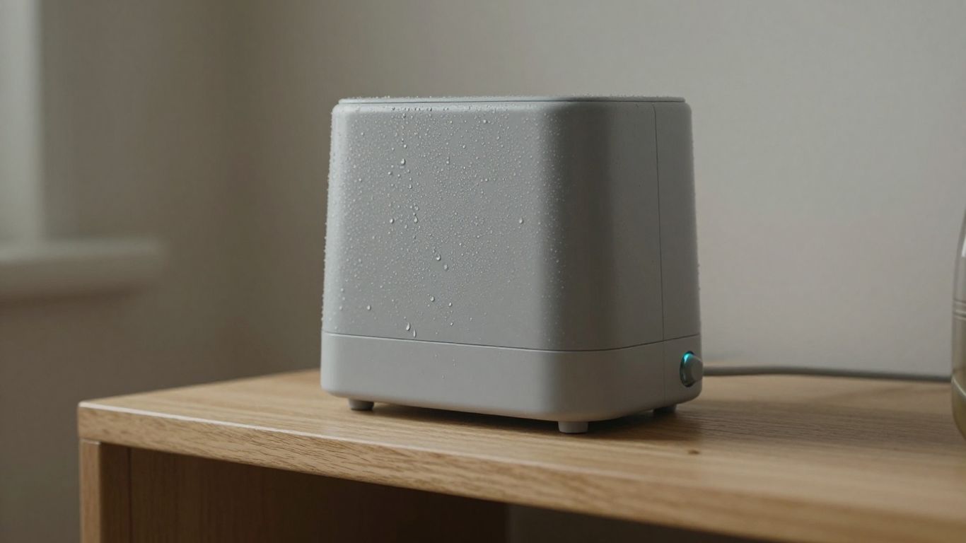 Absorbeur d'humidité sur une étagère en bois.