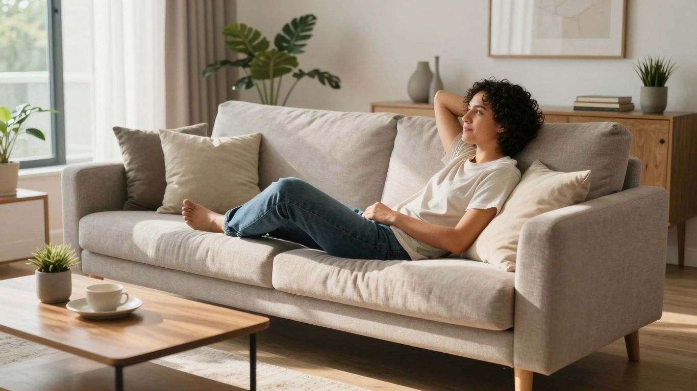 Persona relajada en casa con seguro flexible.