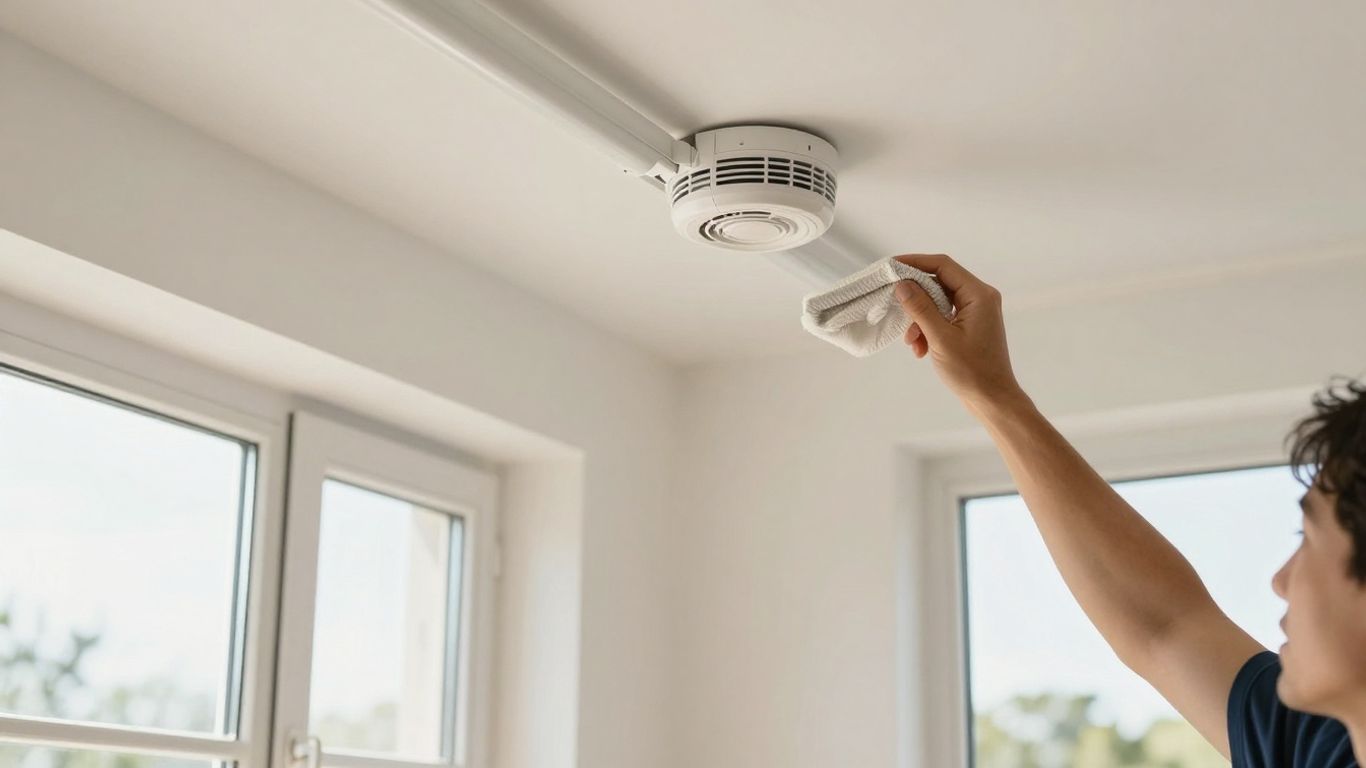 Homeowner performing seasonal home maintenance tasks.