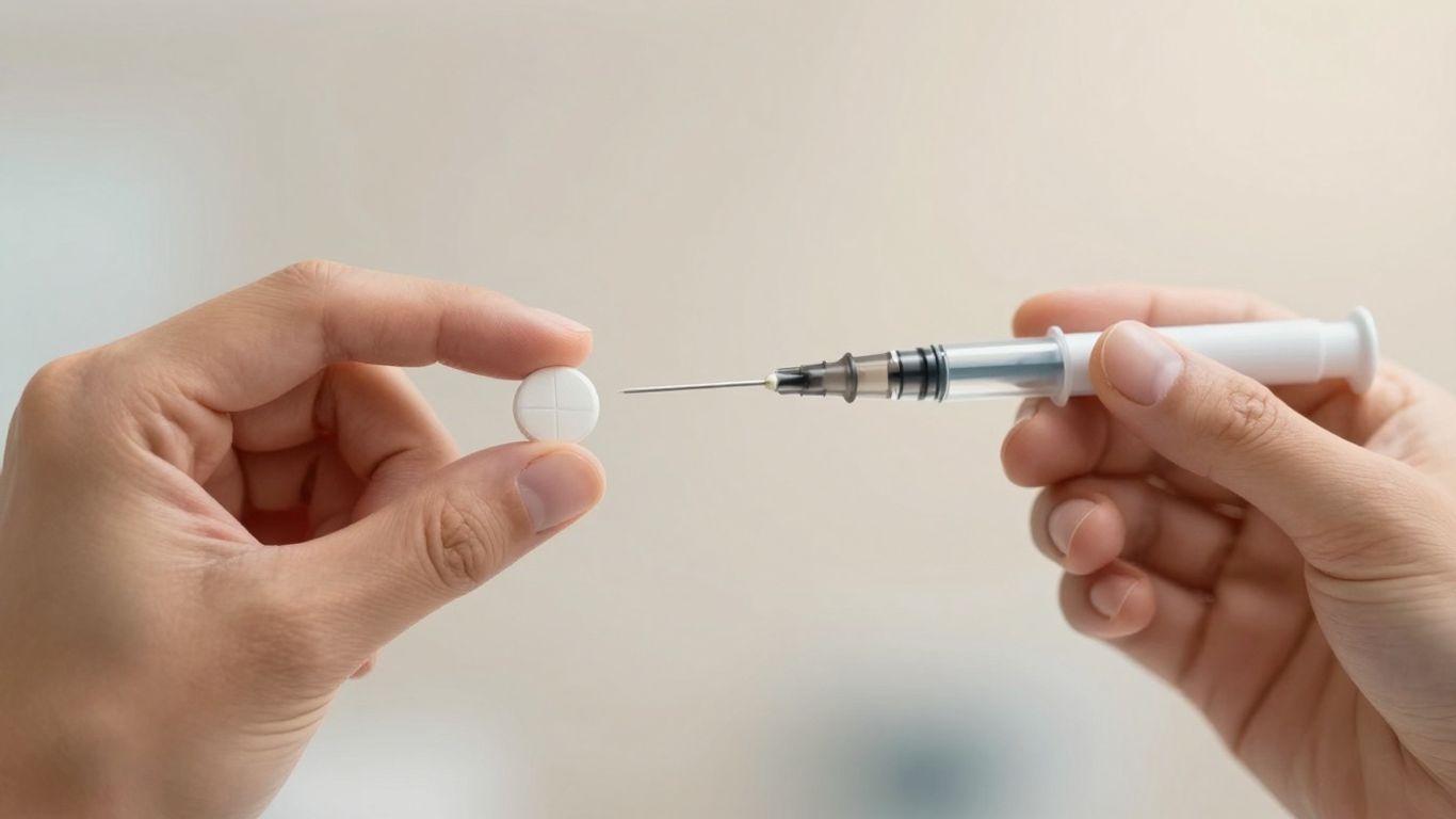 Wegovy pill and injectable pen side-by-side.