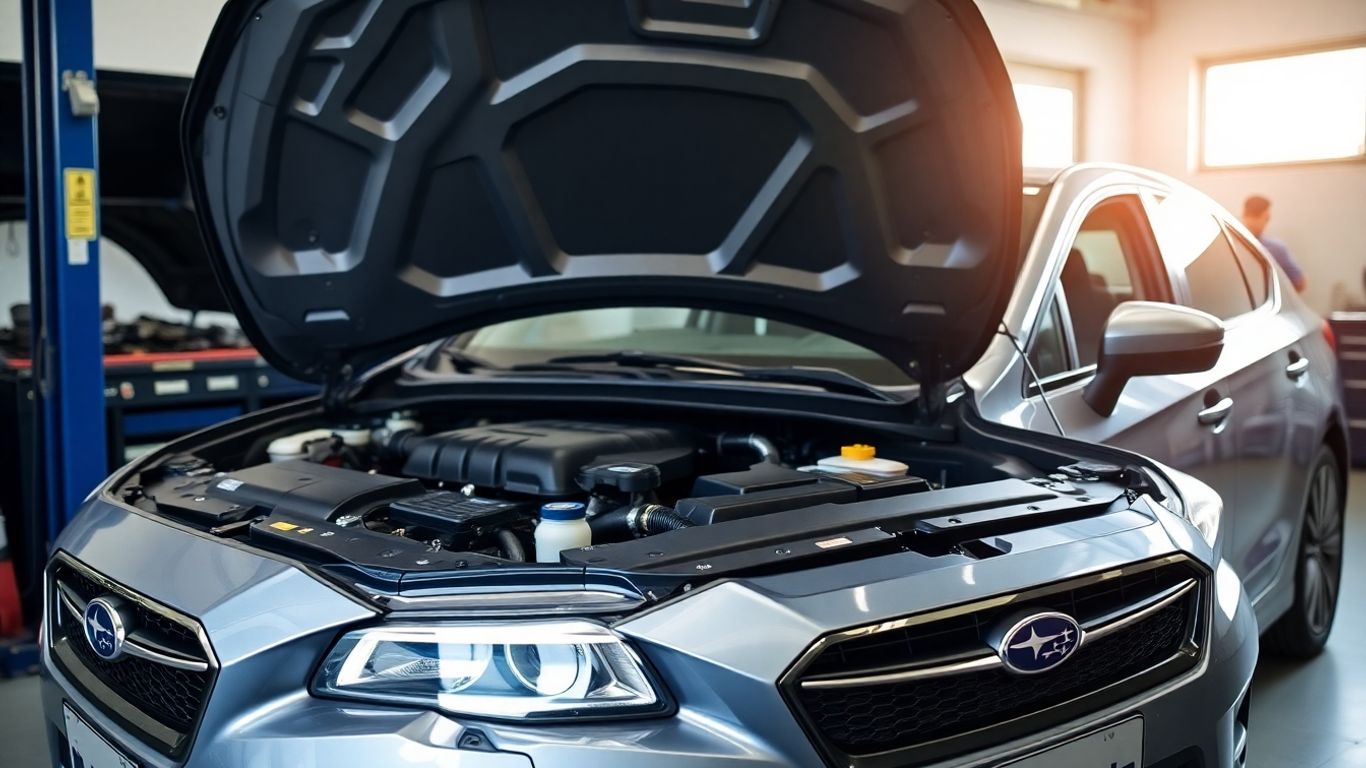 Subaru Levorg engine bay with parts
