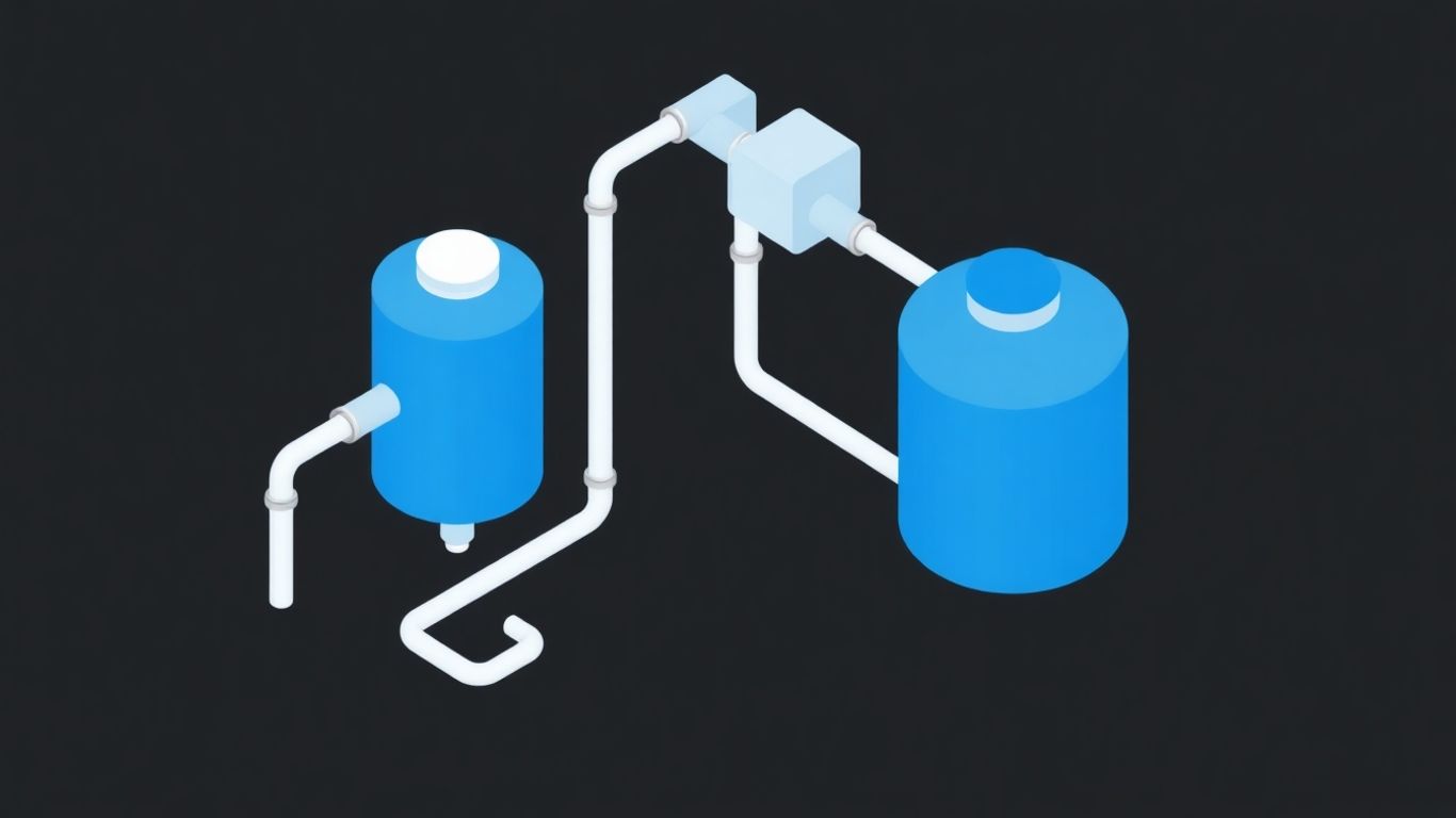 Isometric illustration of an expansion tank connected to plumbing.