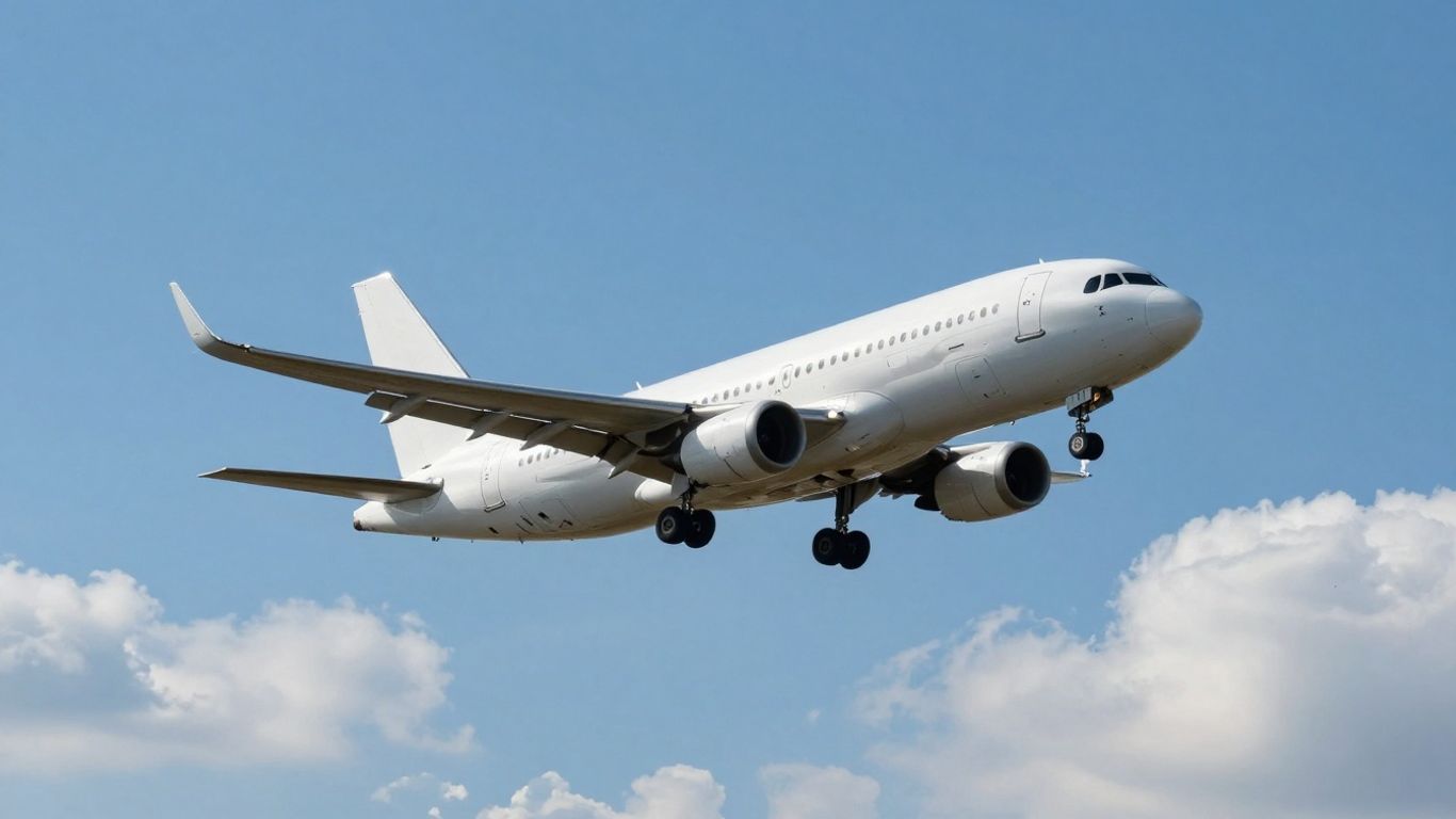 Airplane flying through the sky above clouds.