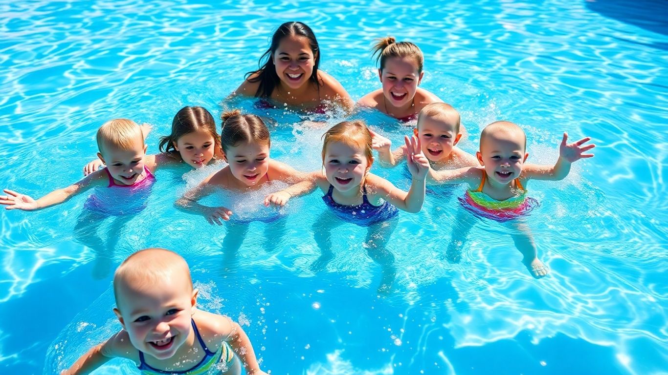 Children enjoying a swimming lesson at a community center pool.