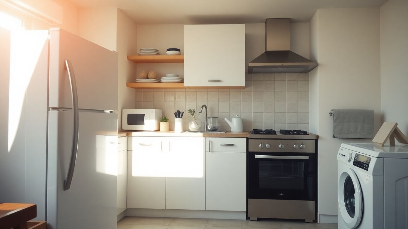 Electrodomésticos en una cocina moderna y luminosa.
