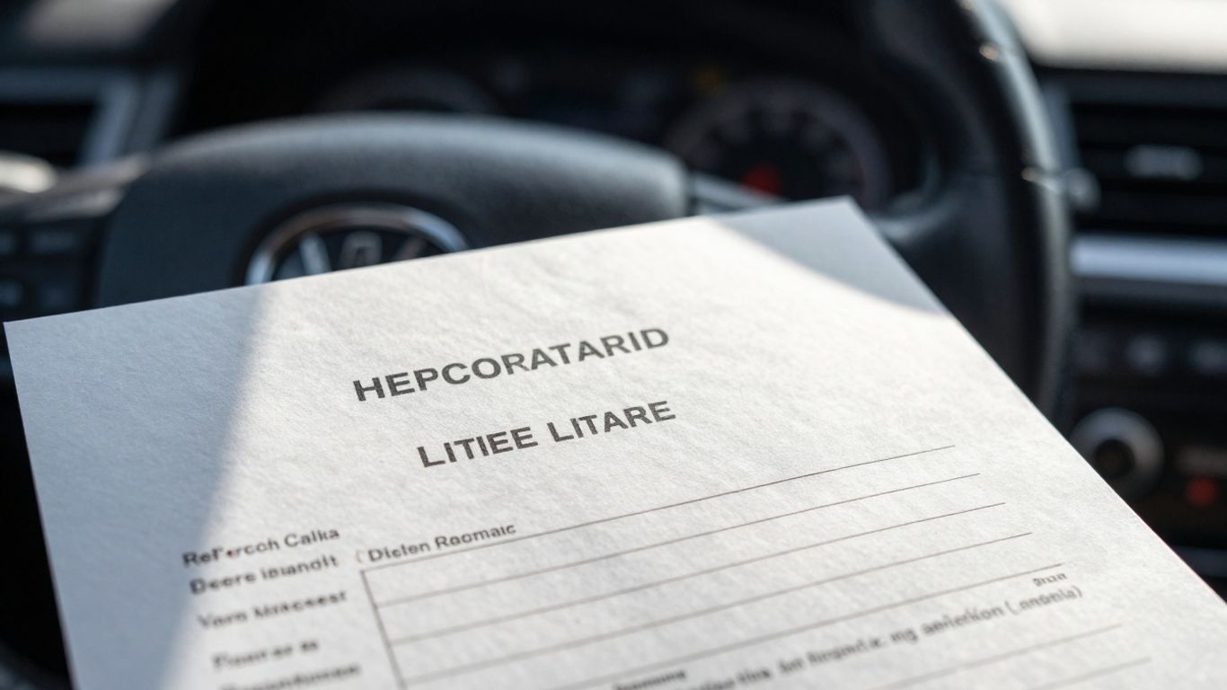 Car title document with car interior background.