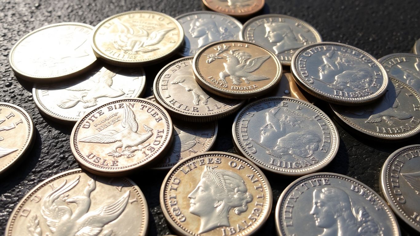 Dallas silver dollars, close-up, detailed photographic view.