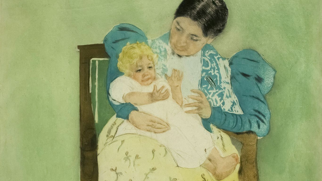 a painting of a woman holding a baby