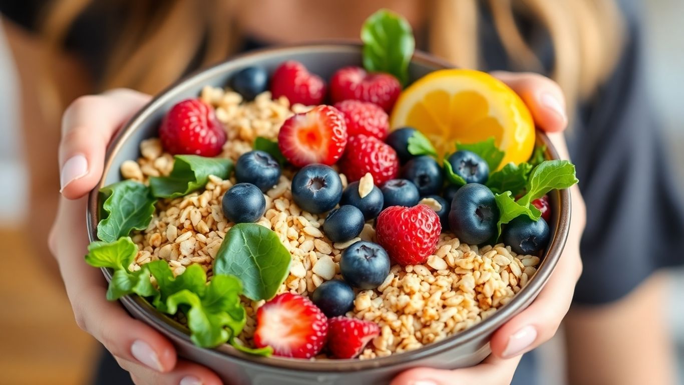 Bowl of fiber-rich foods for a flatter tummy.