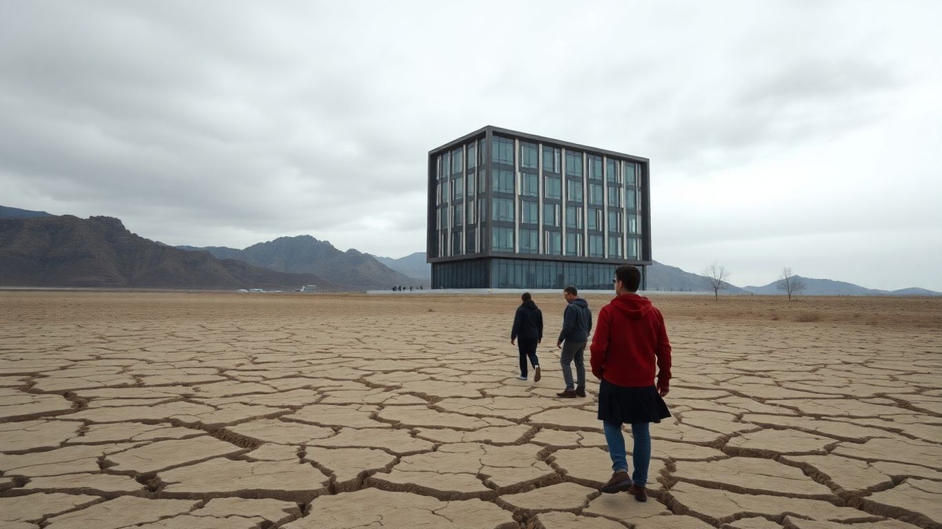 Startup tech în peisaj arid, clienți reticenți se apropie.