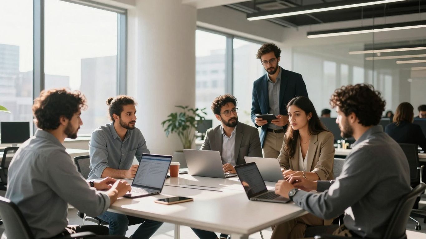 Menschen arbeiten in einem modernen BÃ¼ro.
