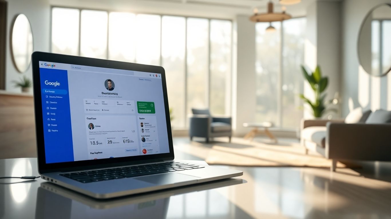 Google Business Profile dashboard on a laptop.