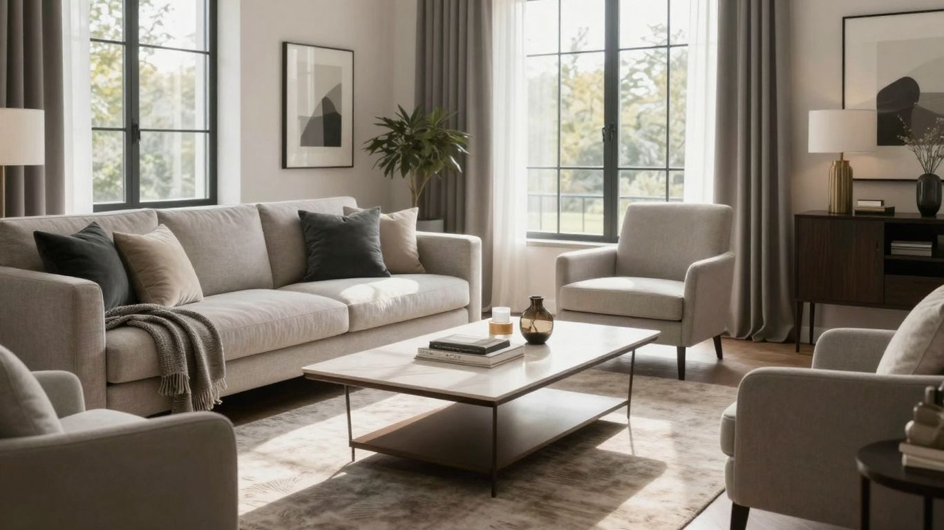 Stylish Airbnb living room with modern furniture and natural light.