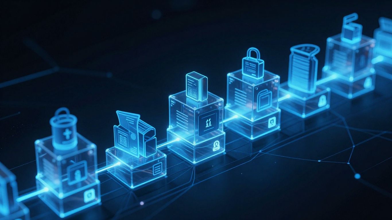 Blockchain network connecting supply chain elements visually.