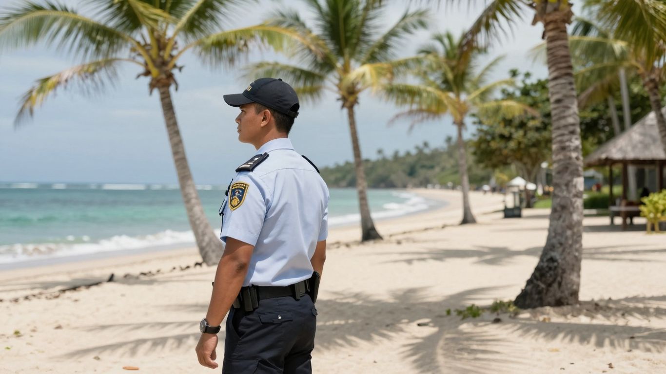 Close protection officer on Bali beach
