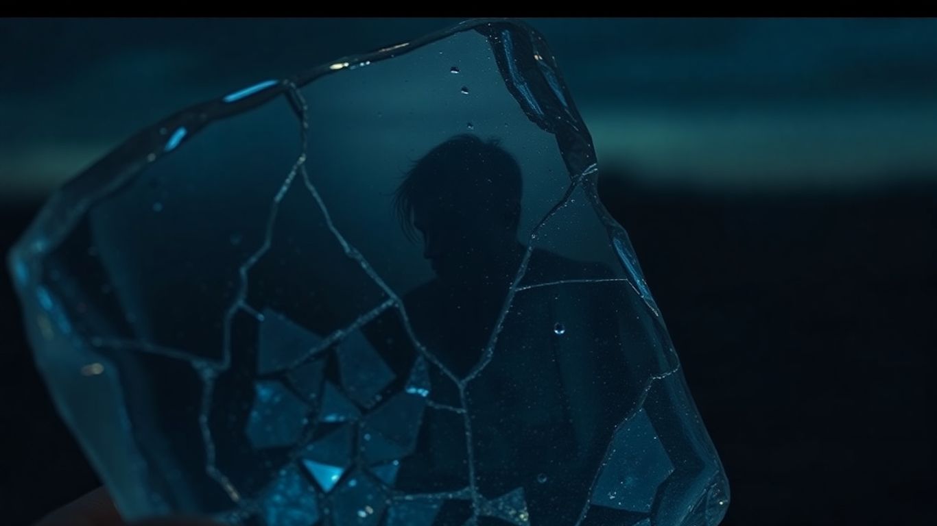 Cracked crystal shard with a shadowy human profile.