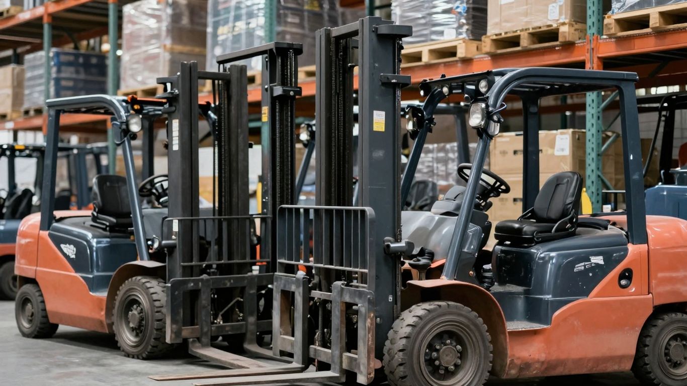 รถโฟล์คลิฟท์หลายขนาดในคลังสินค้า