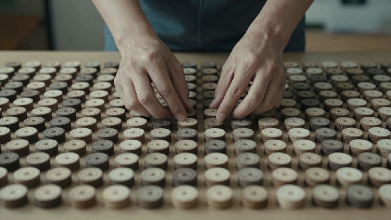 Hands arranging objects symmetrically, OCD concept.