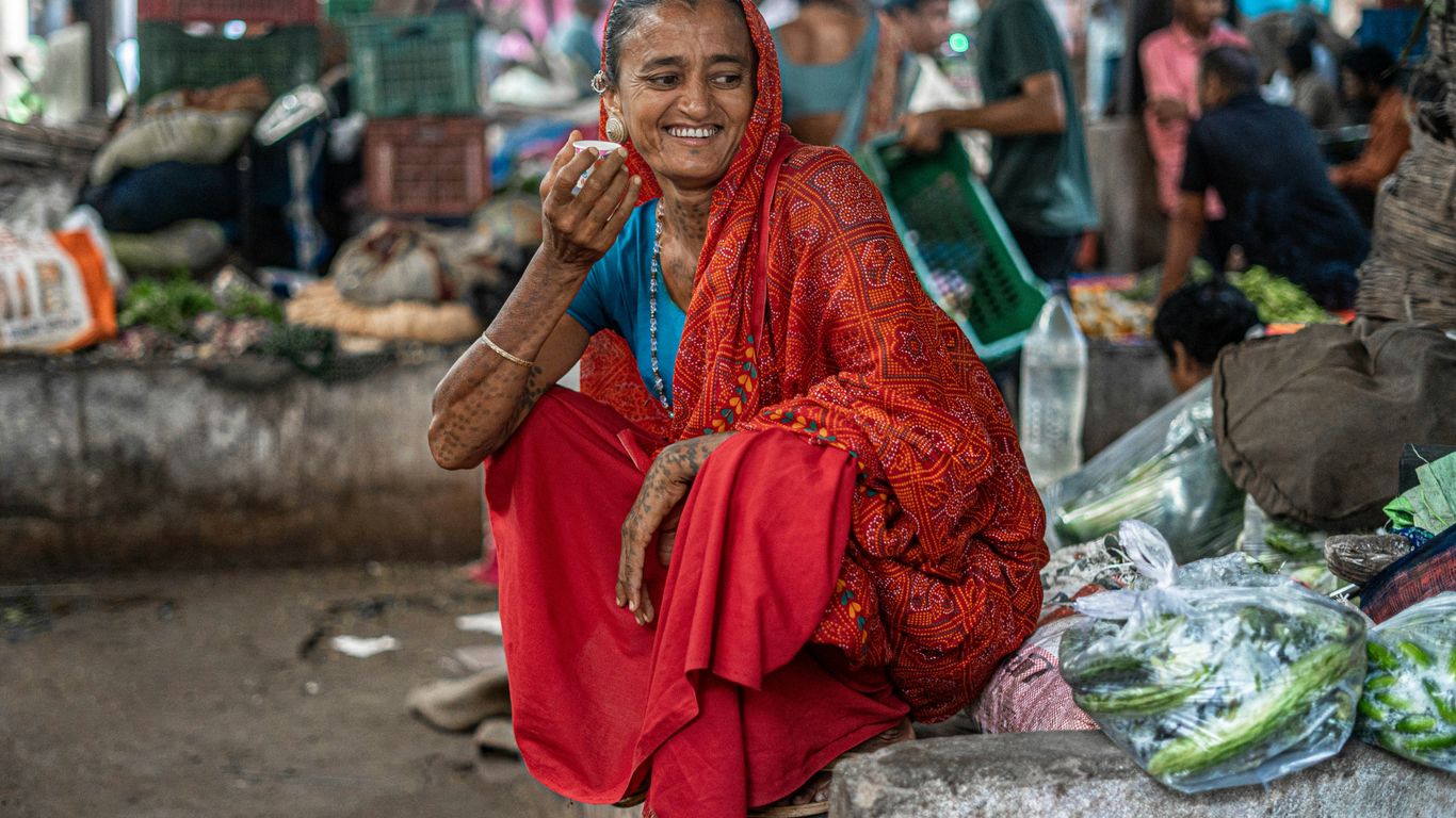 a woman in a red dress