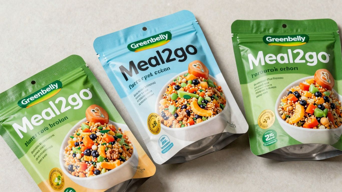 Greenbelly Meal2go pouches with a visible meal inside.