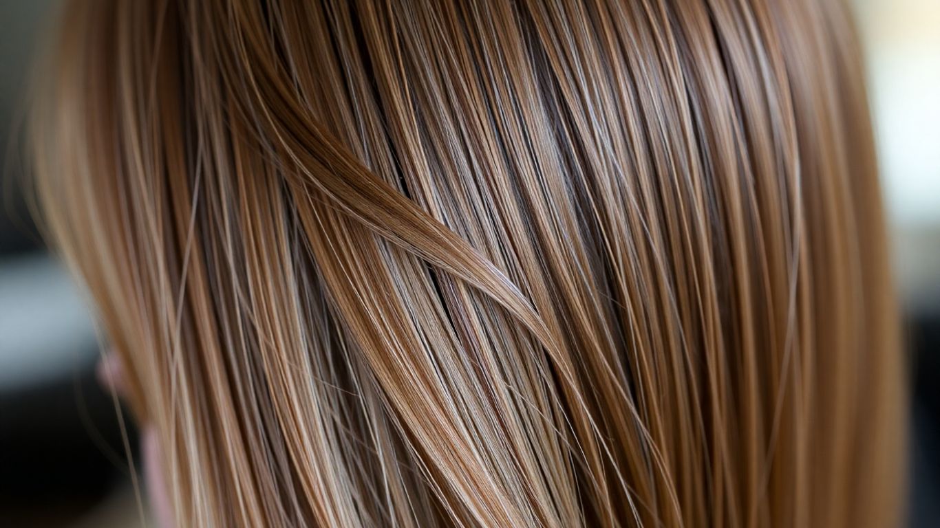 Close-up of single hair extensions in natural hair.