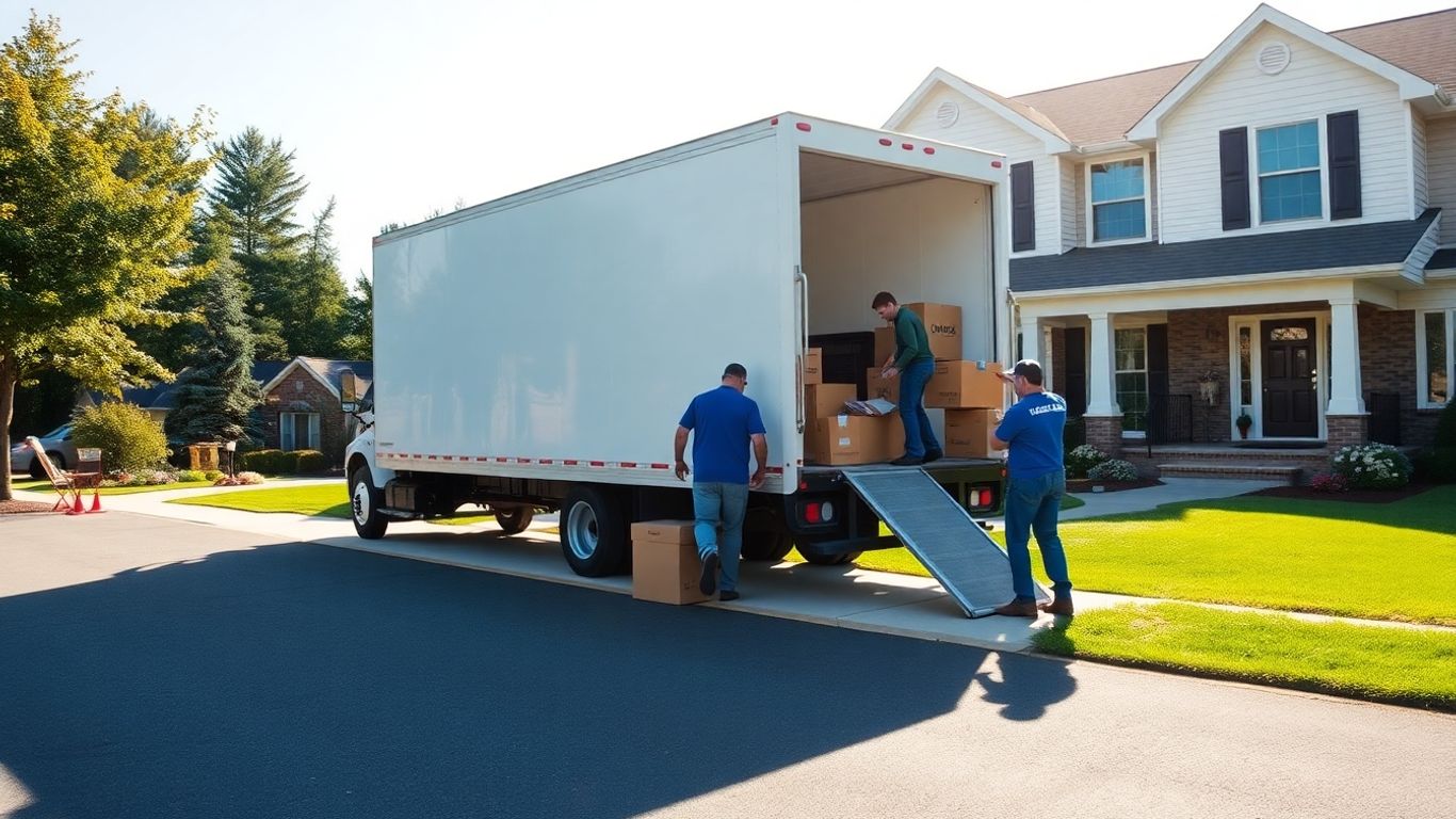 Moving truck loading at a New Jersey home.