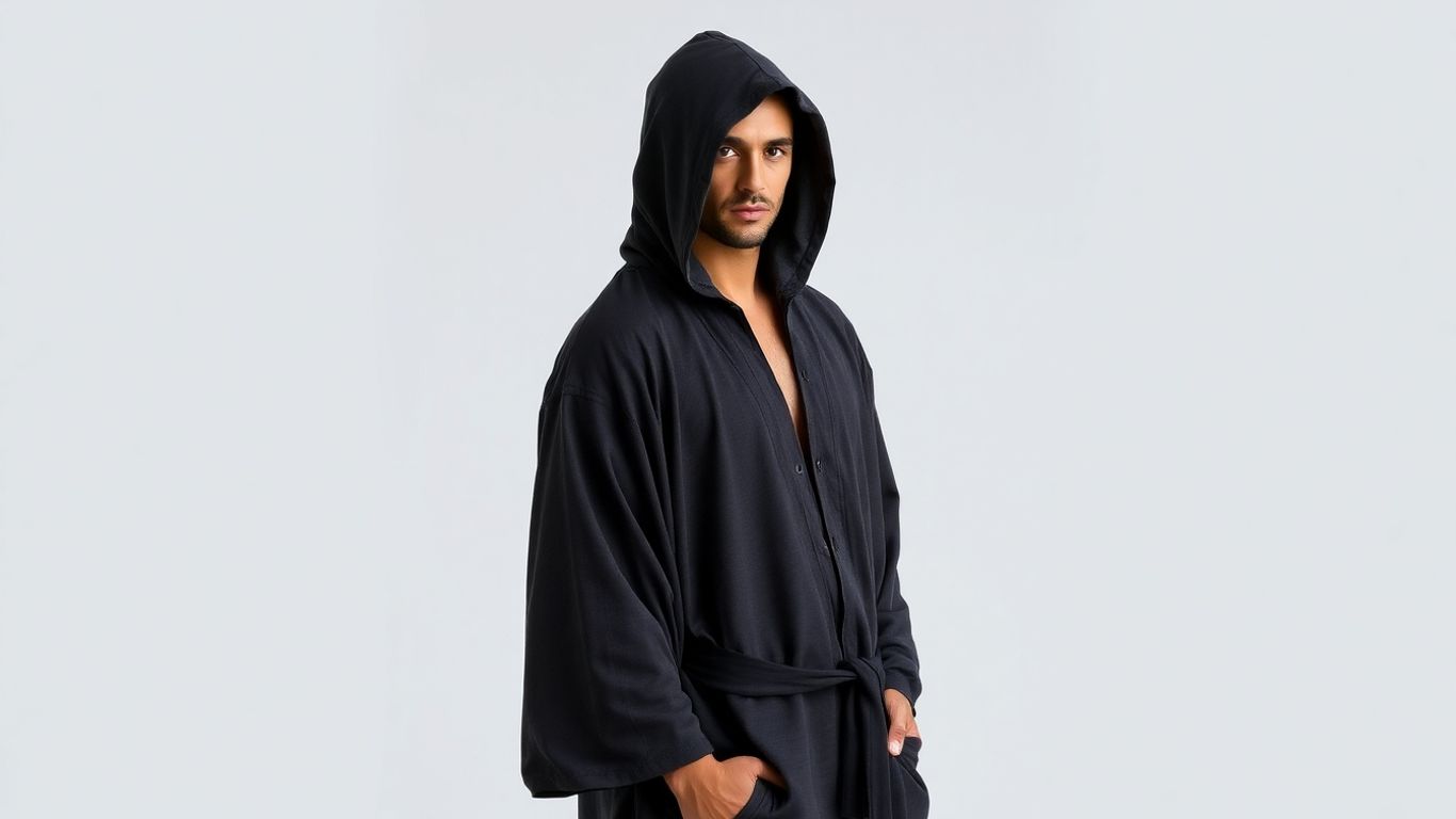 Man wearing a stylish hooded kimono
