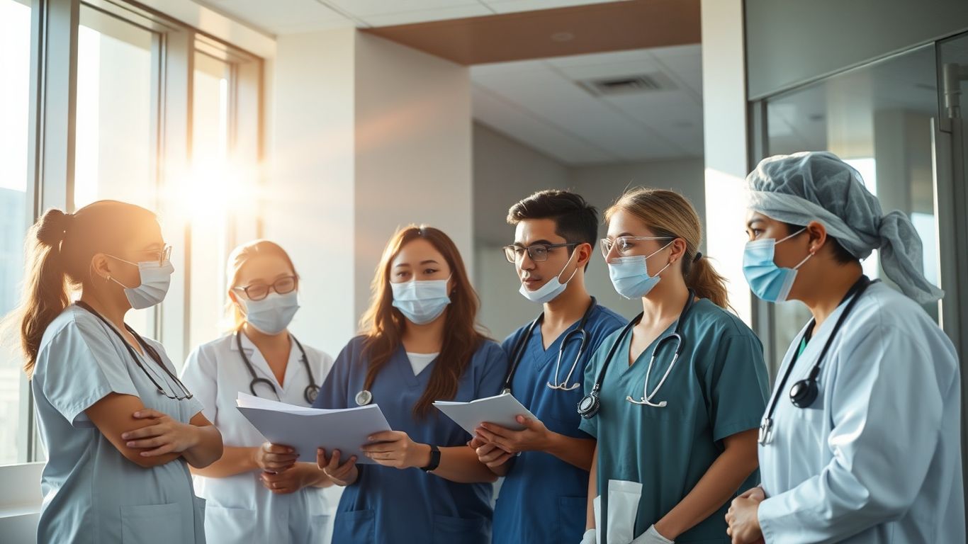 Healthcare professionals collaborating on patient care strategies.