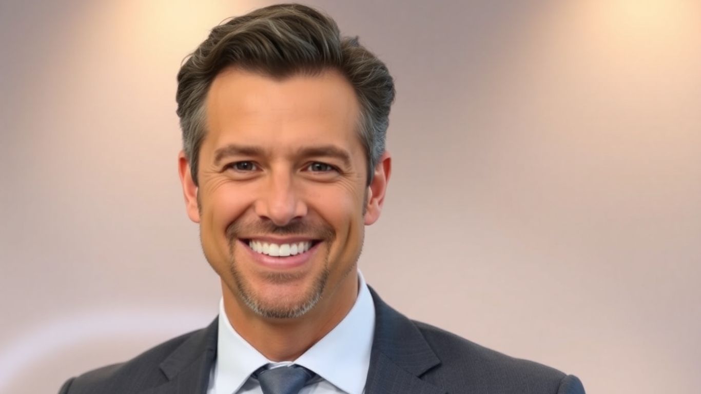 Apresentador [João Patrício] sorrindo em estúdio.