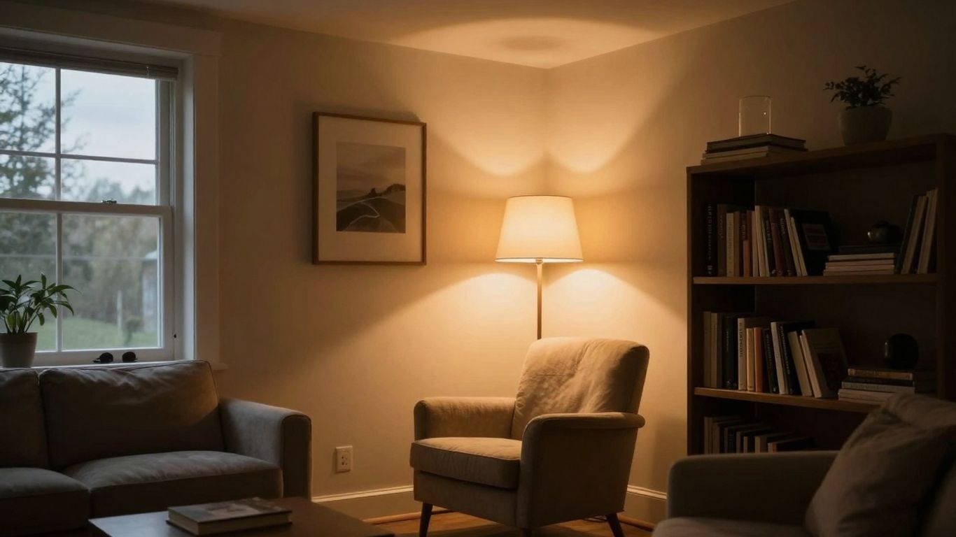 Interior lighting design with ambient and task lighting.