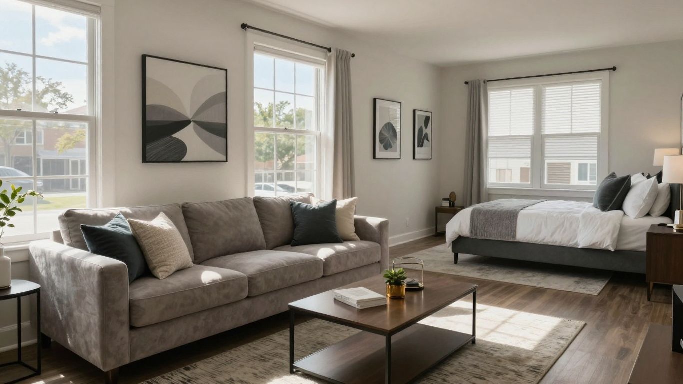 Stylish living room in a Houston rental property.