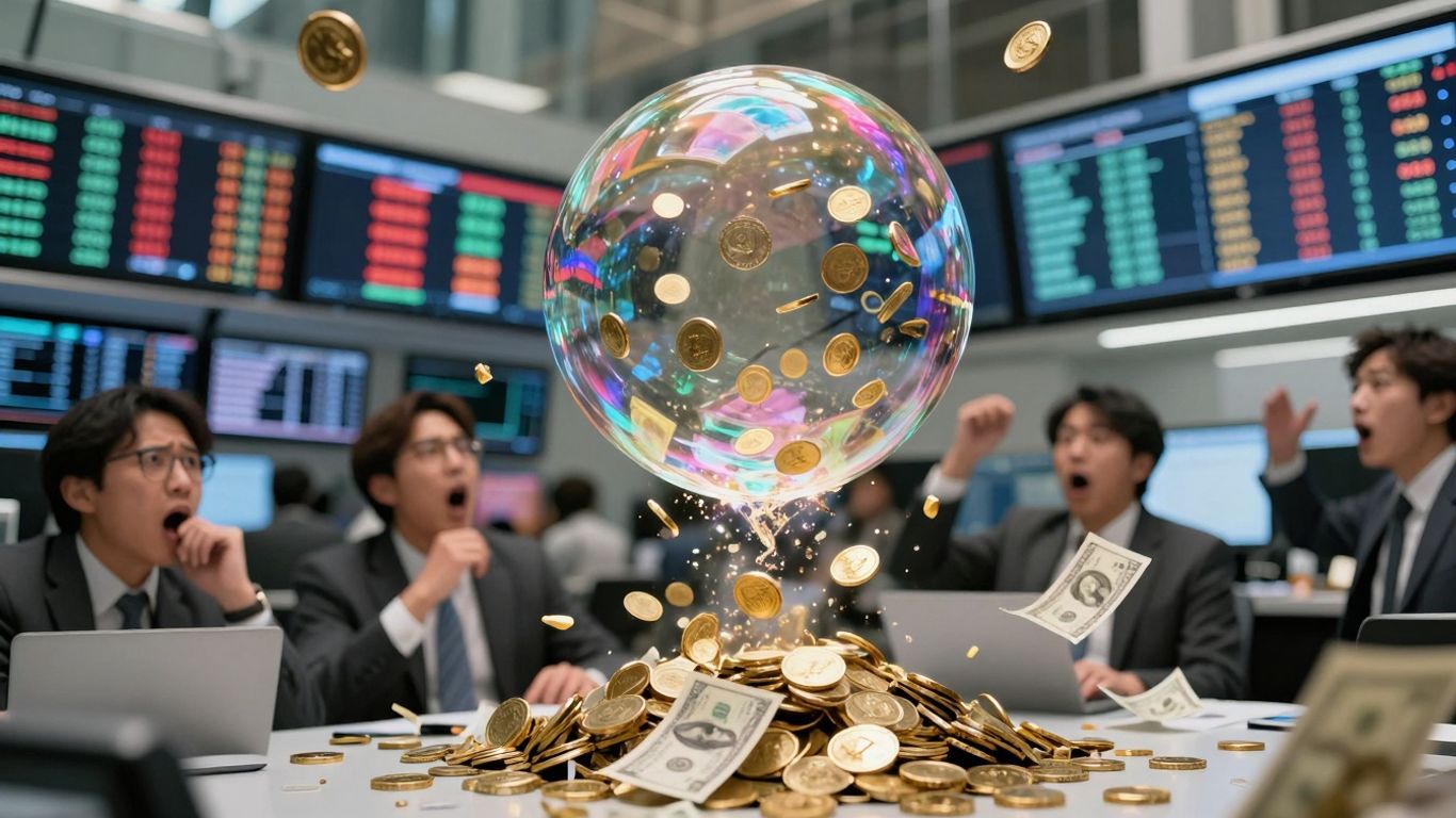 Wall Street traders in panic as an AI bubble bursts.