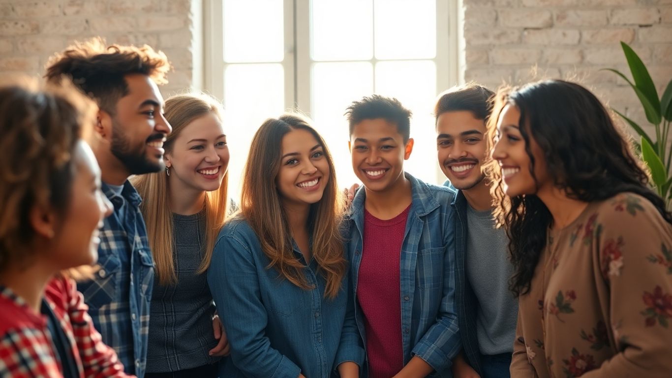 Tineri construind o rețea de suport și colaborări.