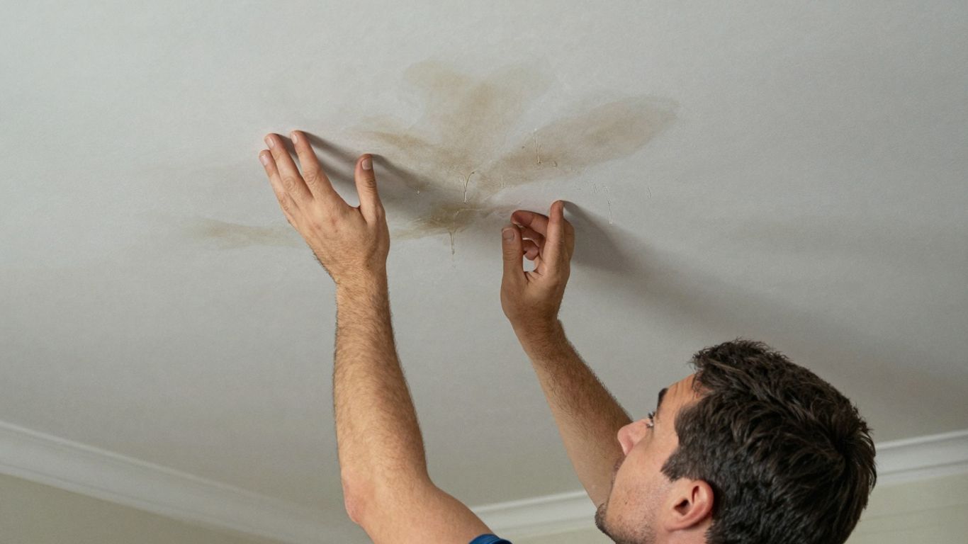 Daños por agua en el techo de una casa.