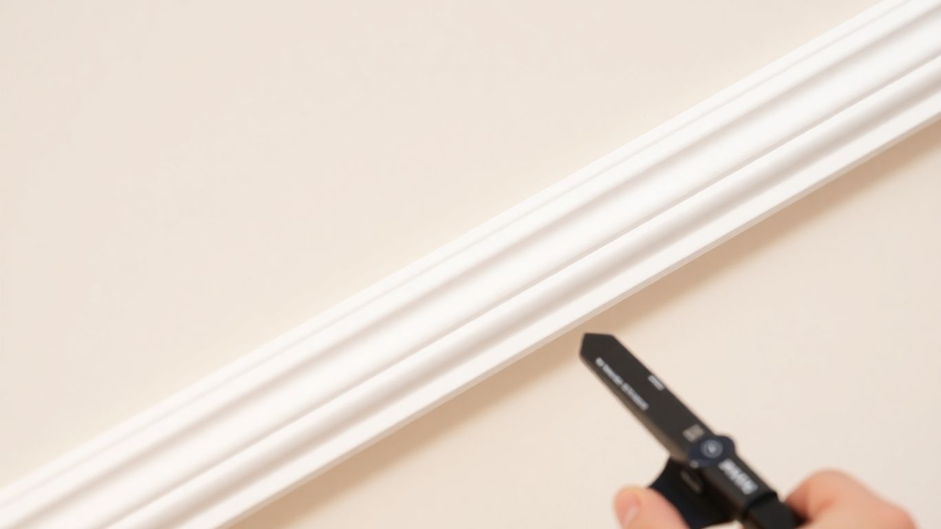 Installing white quarter round trim against a wall.