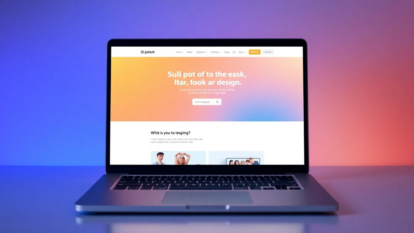 Landing page design on a laptop screen.