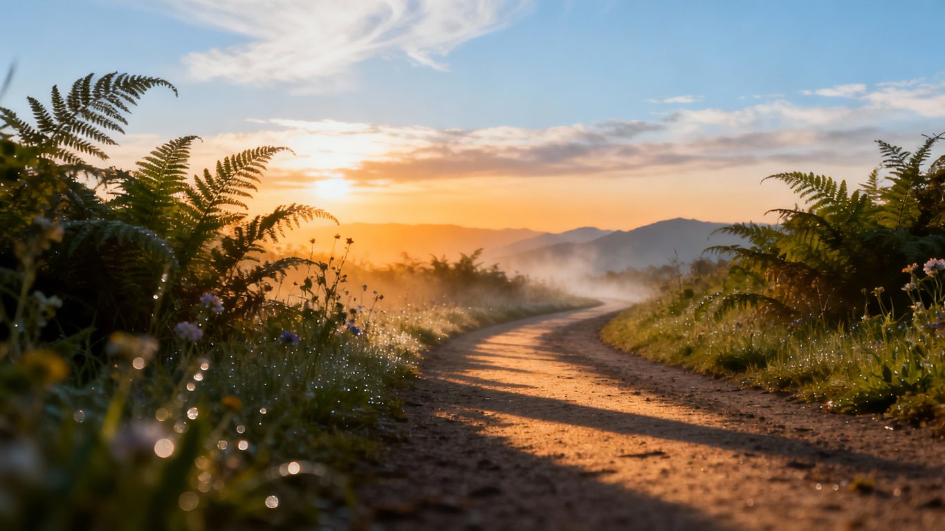 Path leading to a peaceful, sunlit horizon.