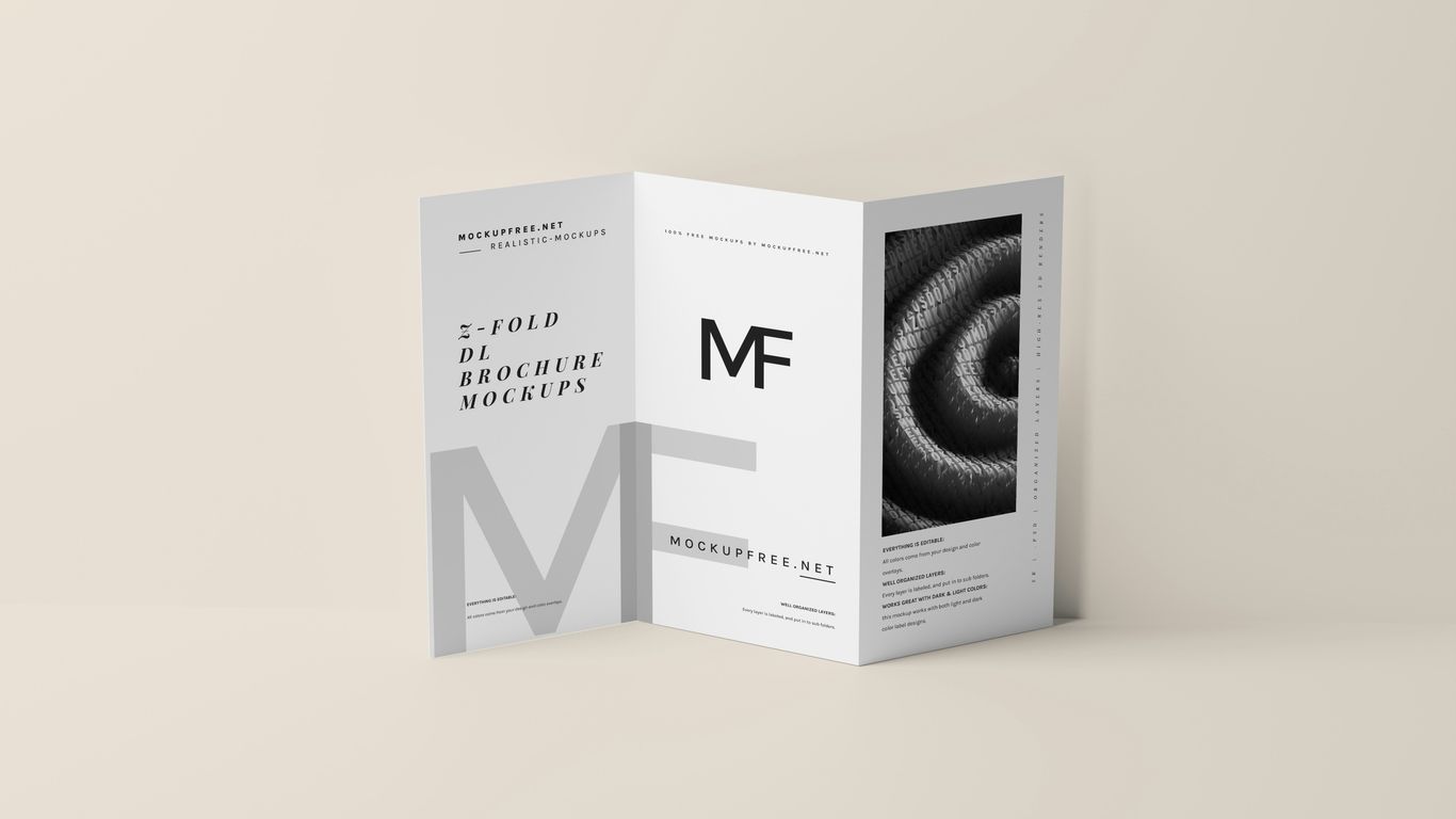 a folded brochure with a black and white design