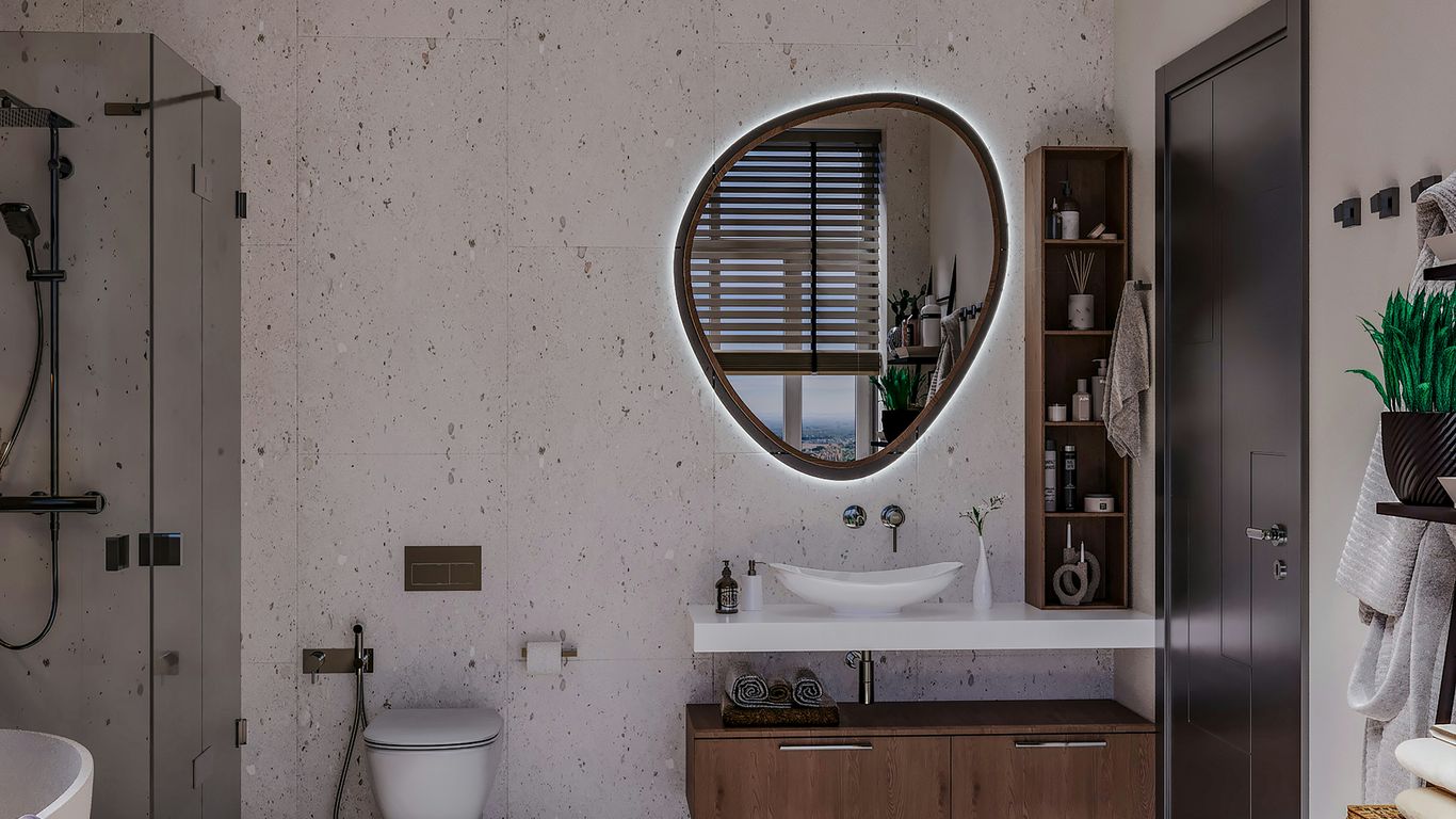 A bathroom with a sink, mirror, toilet and tub