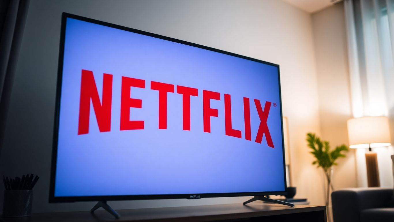 Logo da Netflix em uma tela de TV.