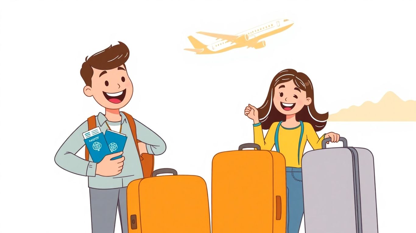 Couple packing for a vacation trip