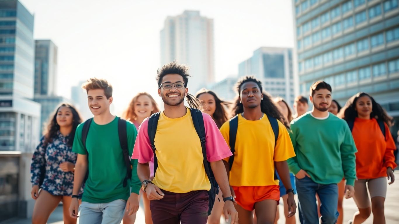 Diverse group walking together with confident expressions
