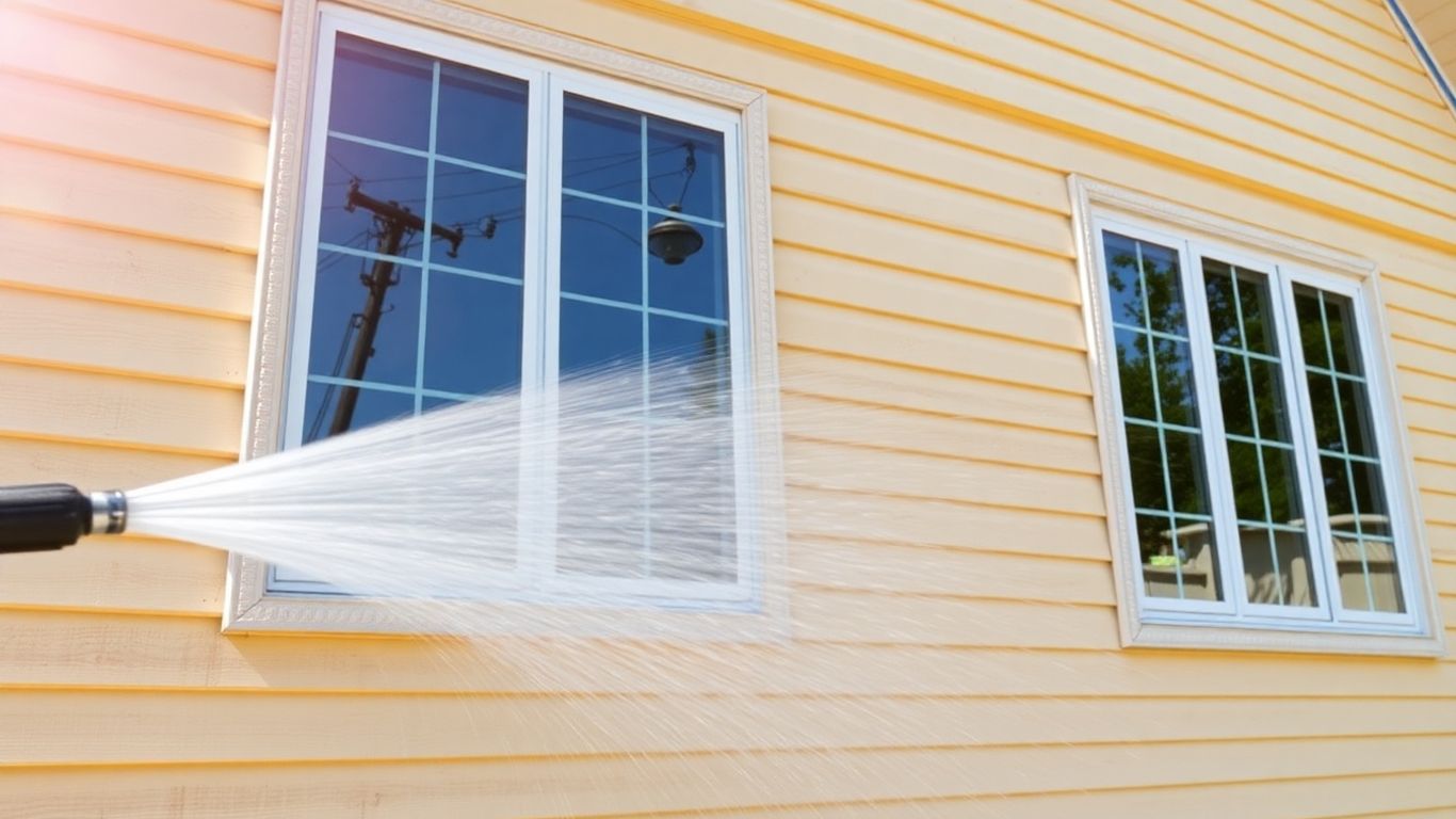 Clean house exterior after pressure washing.