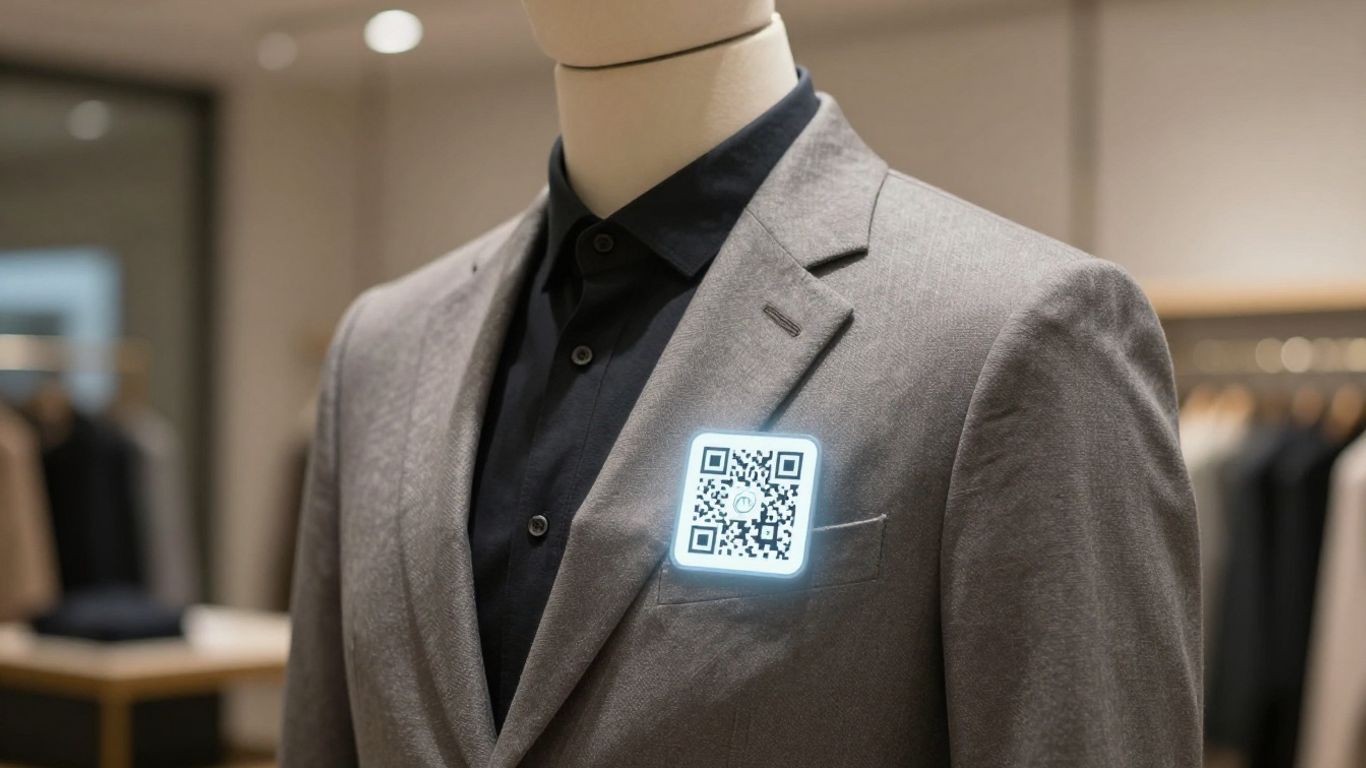 Mannequin with integrated QR code on clothing.
