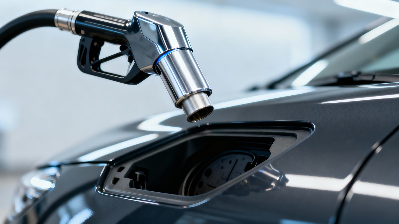 Fuel pump nozzle near car fuel tank