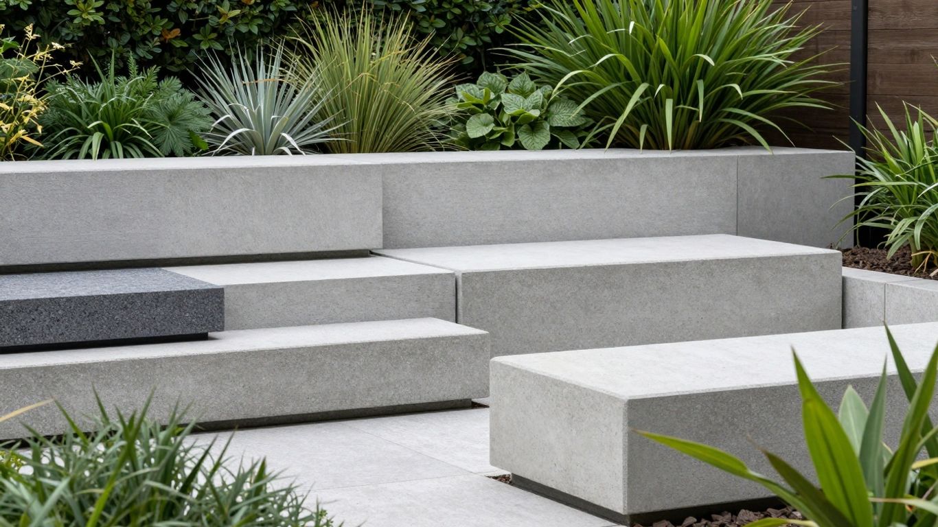 Stijlvolle blokken creëren structuur en hoogte in een tuin.