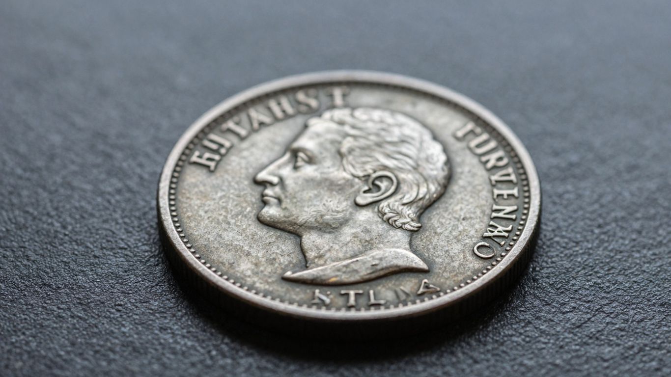 Close-up of a rare, antique coin with detailed surface.