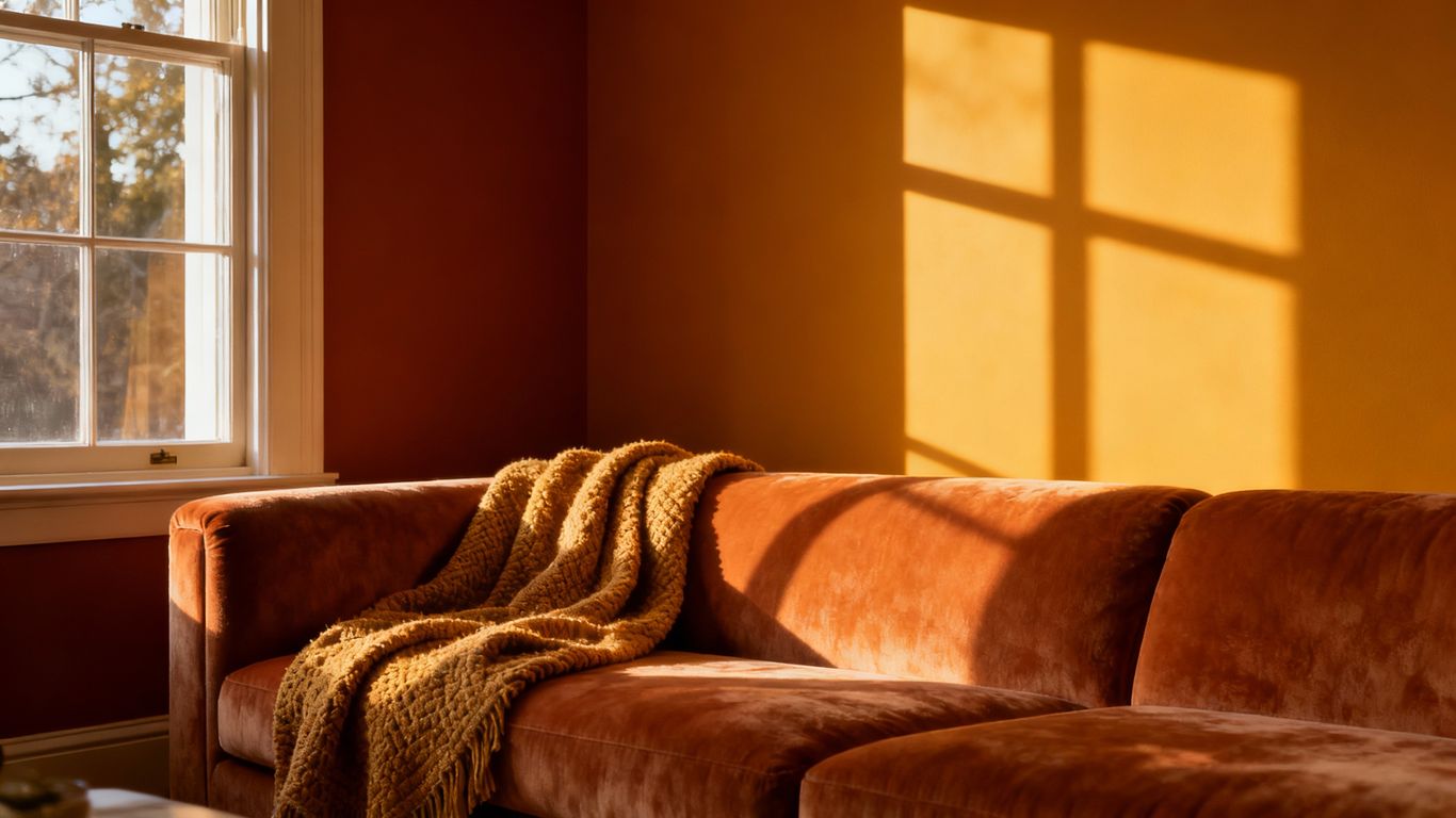 Cozy living room with warm-toned interior paint.